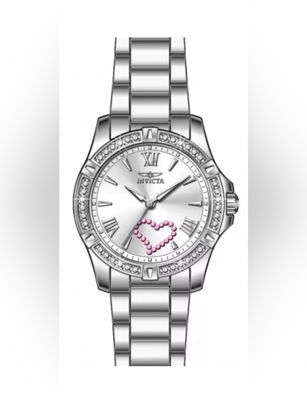 Invicta Silver Crystal Bracelet Watch with Pink Heart